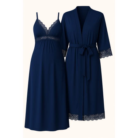 Комплект "Луна" ночная рубашка + халат для беременных и кормящих Синий 